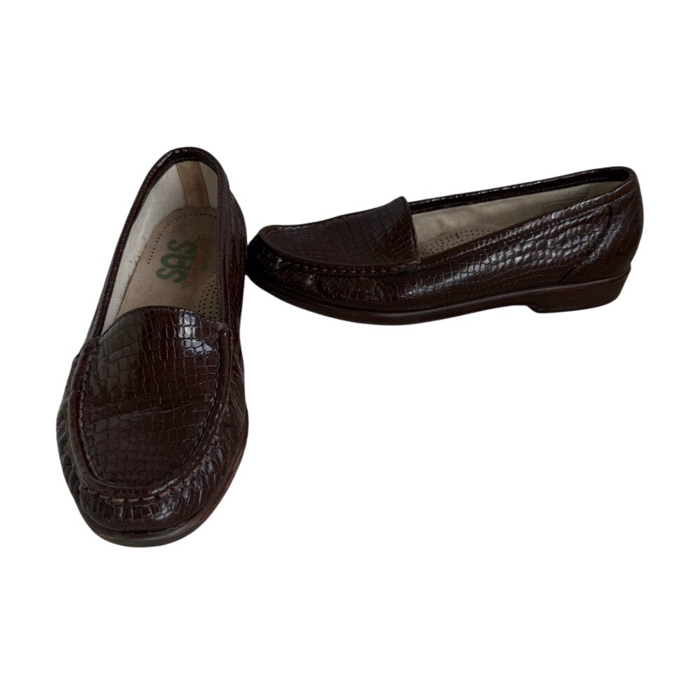 SAS Simplify Everyday Loafer Slip-on Moccasin Glossy‎ Brown Croc Women's 7.5 EUC